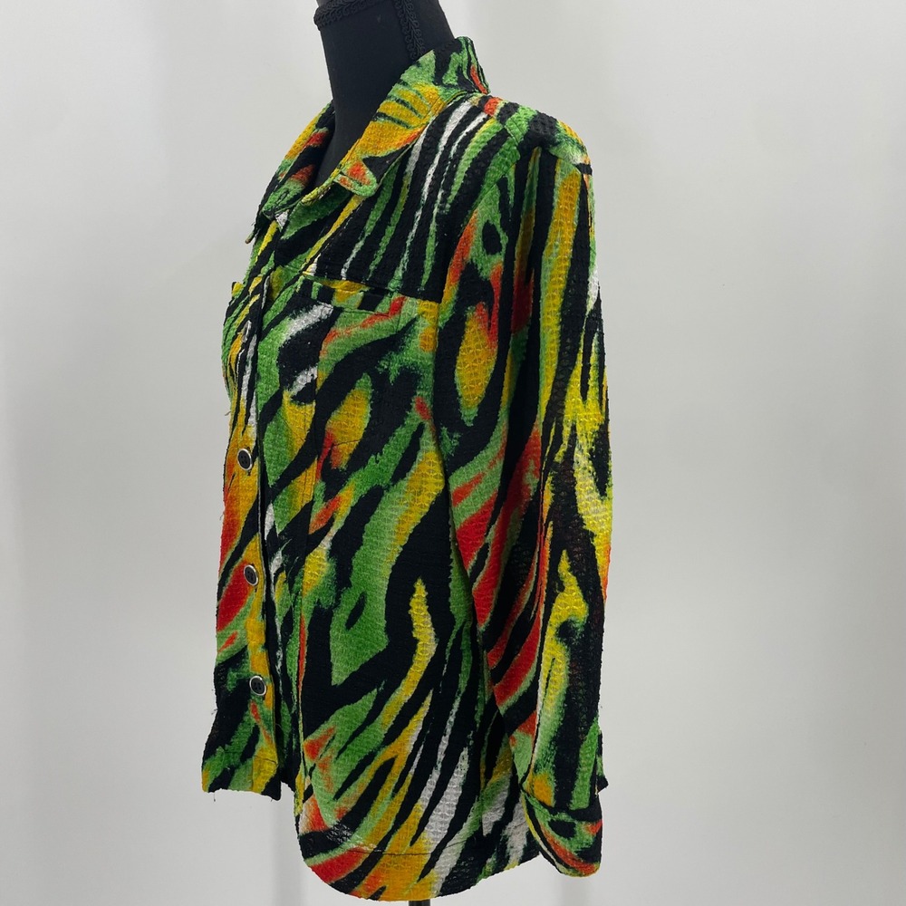 Southern Lady Green Zebra Animal Print Honeycomb  Button Up Jacket Size L - Picture 4 of 10